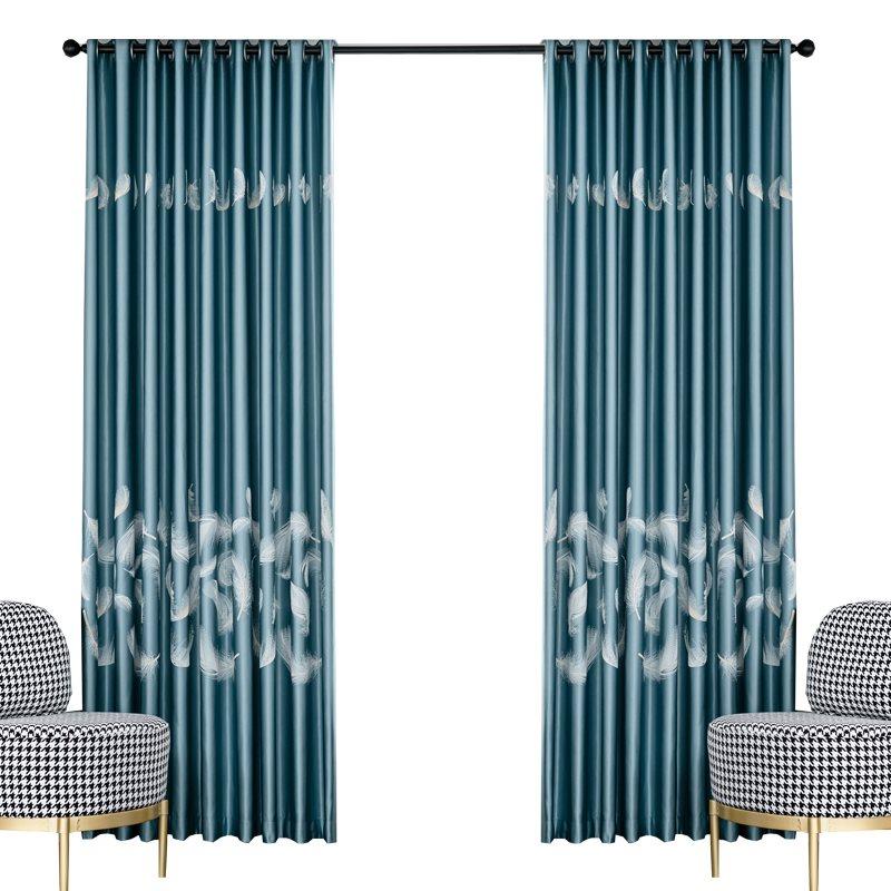 Blackout Curtains Modern Style Feather Pattern Shading Curtains Blue for Living Room Bedroom Window Decoration Custom 2 Panels Drapes Chenille