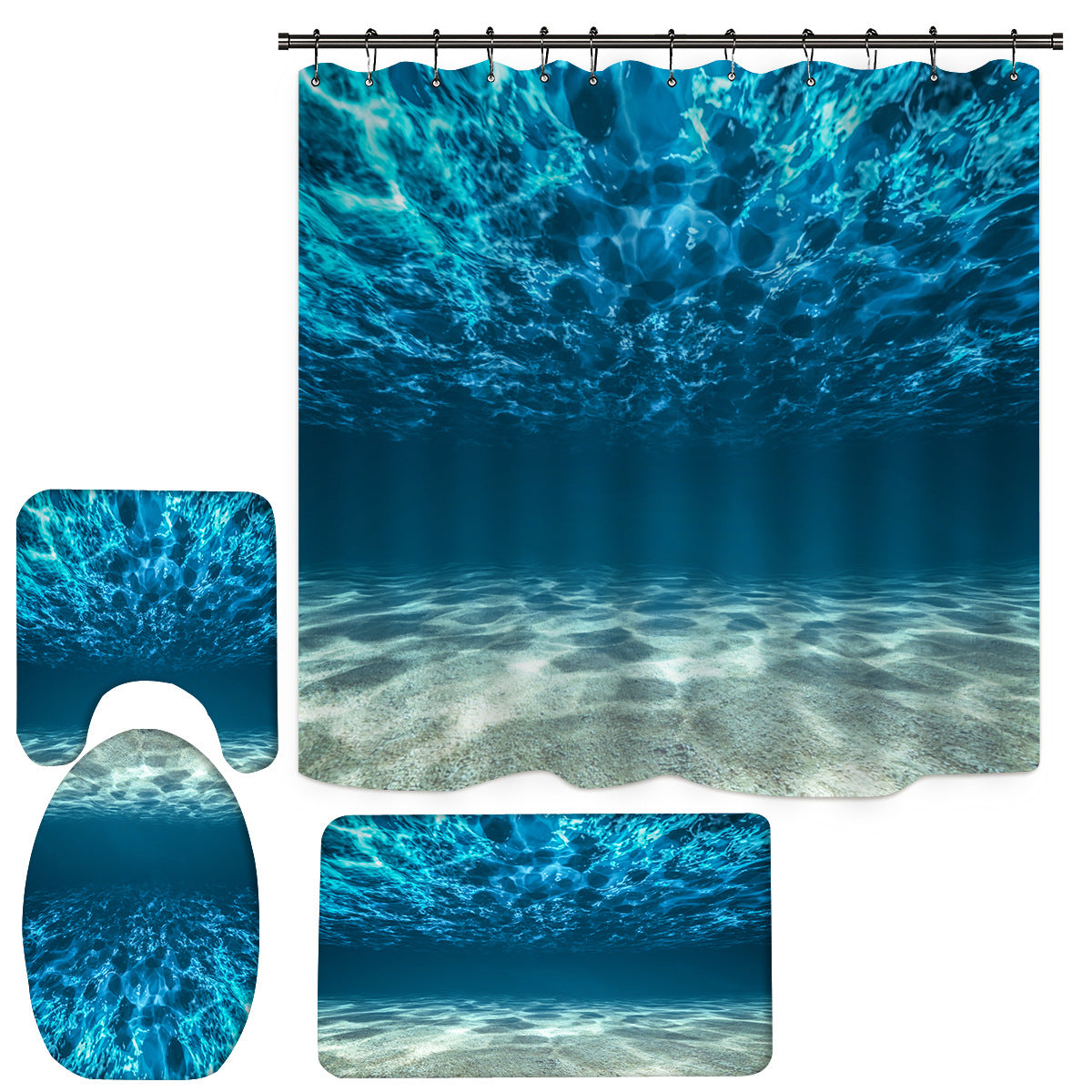 Waterproof and Mildewproof 3D Sea Print Polyester Shower Curtains with Hooks