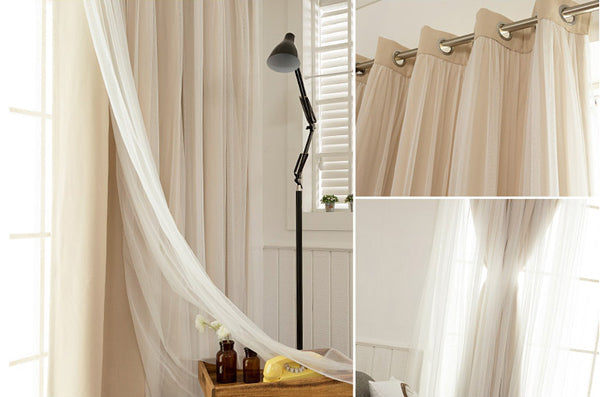 Blackout Romantic Beige Sheer and Shading Cloth Sewing Together Grommet Top Custom Curtain Sets