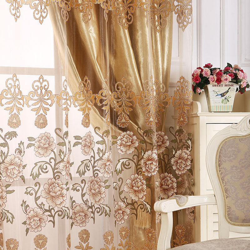 European Style Peony and Damask Shading Cloth and Sheer Curtains Sets Decoration and Blackout Curtains Drapes No Pilling No Fading No off-lining