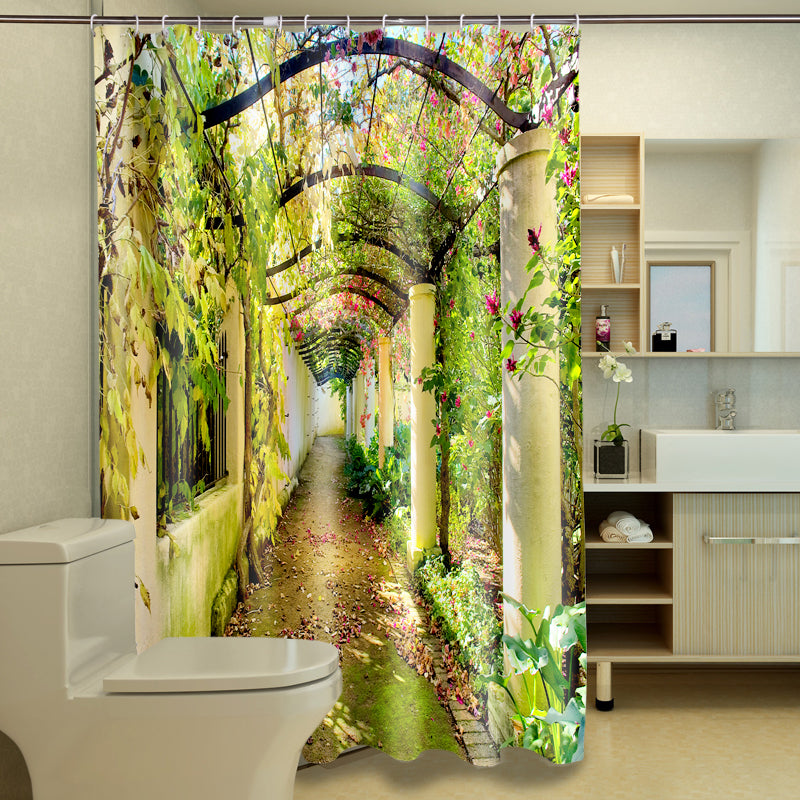 3D Green Plants Corridor Printed Polyester Bathroom Shower Curtain