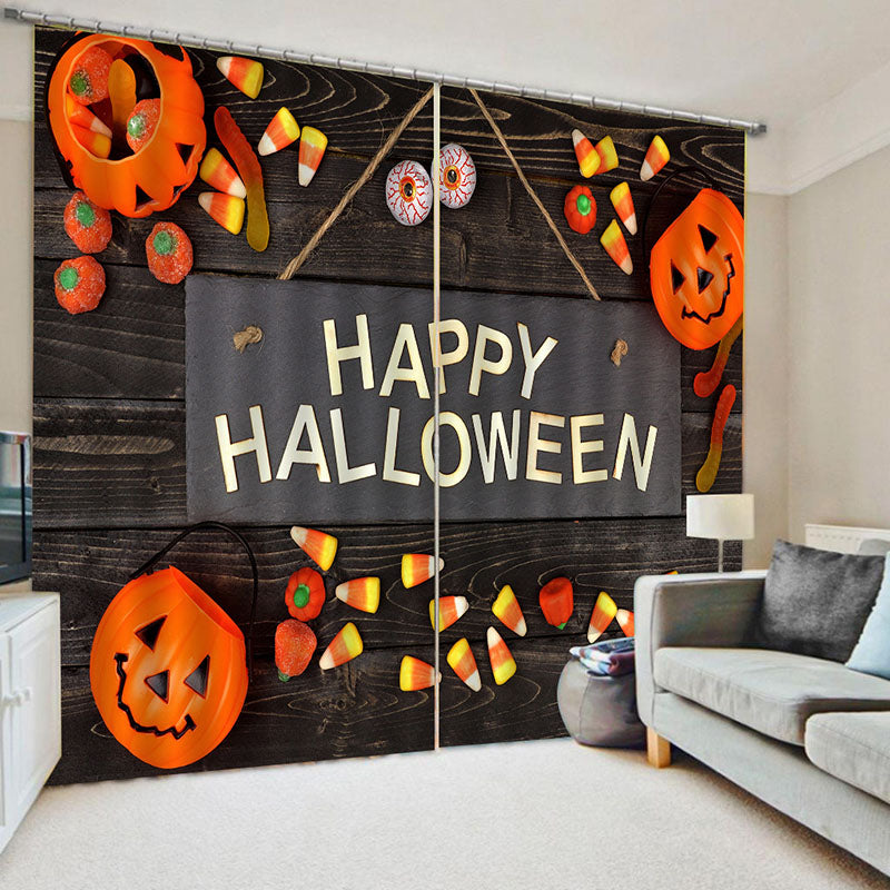 Happy Halloween 3D Printed Blackout Decorative Window Curtains Custom 2 Panels Drapes No Pilling No Fading No off-lining