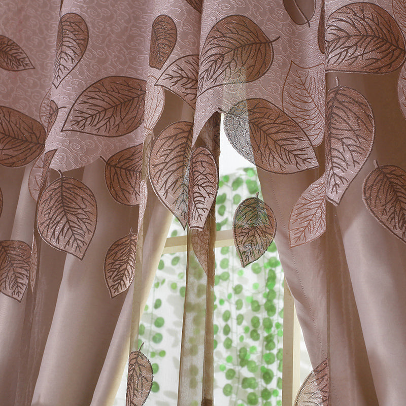 Rose-gold European Style Burnout and Embroidered Floral Blackout Curtains