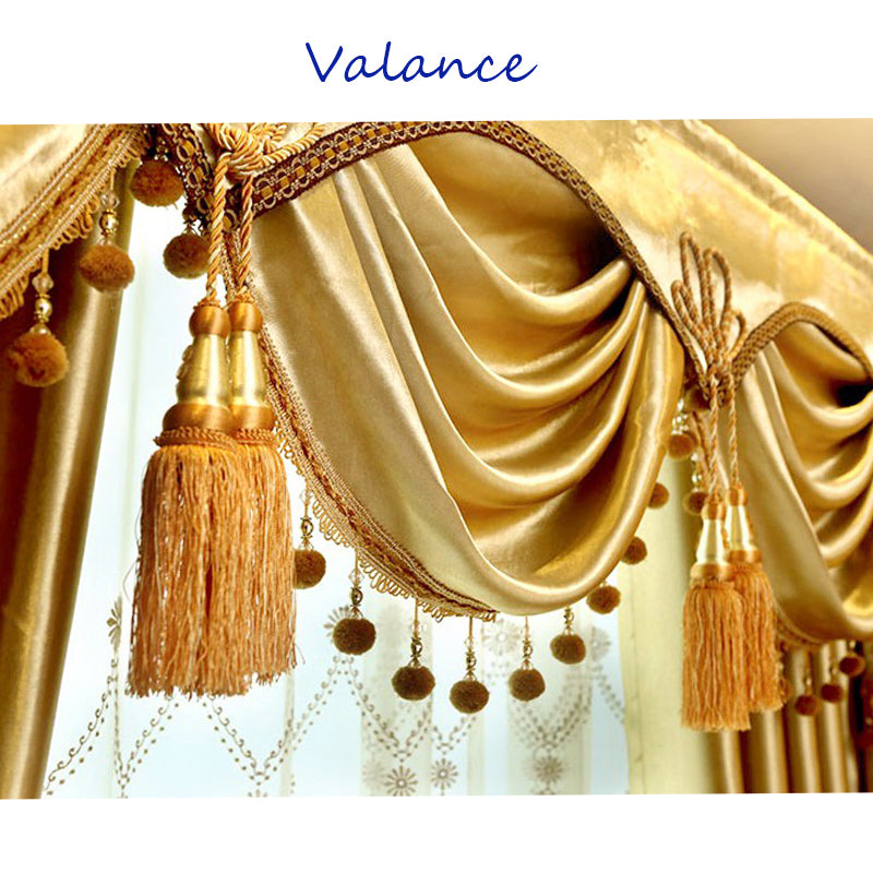 Golden Blackout Curtains Elegant Shading Curtains Valance for Bedroom Living Room Custom Room Darkening Window Curtains 2 Panels Drapes