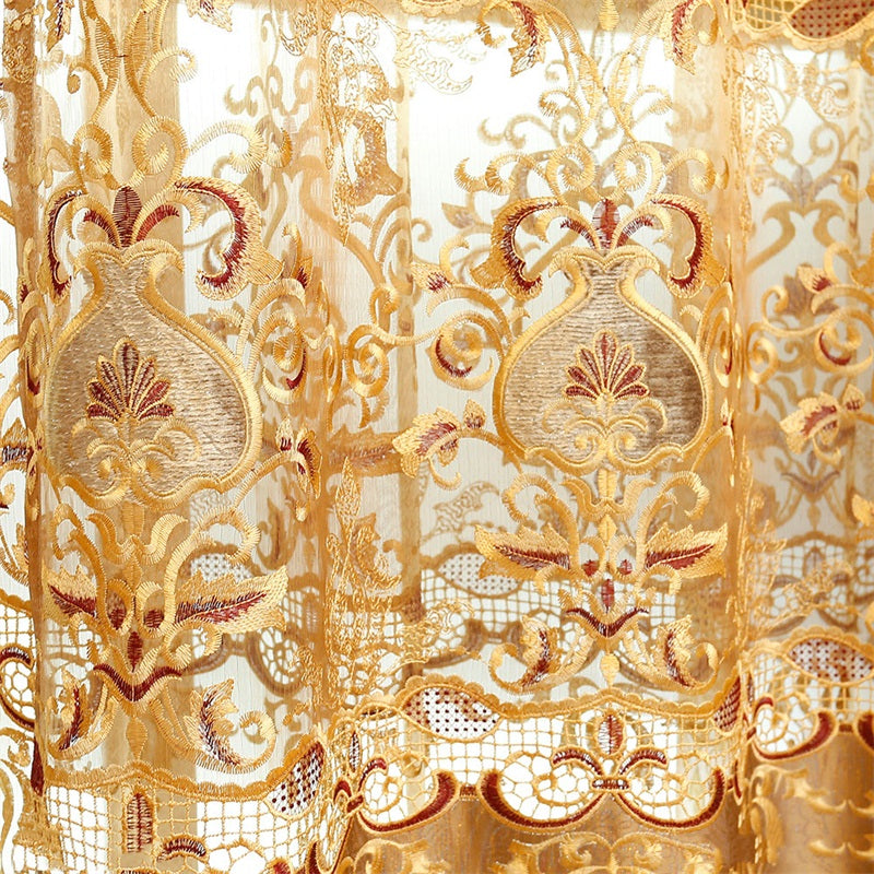 Nobel and Elegant European Style High Quality Organza Embroidered Damask Sheer Curtain