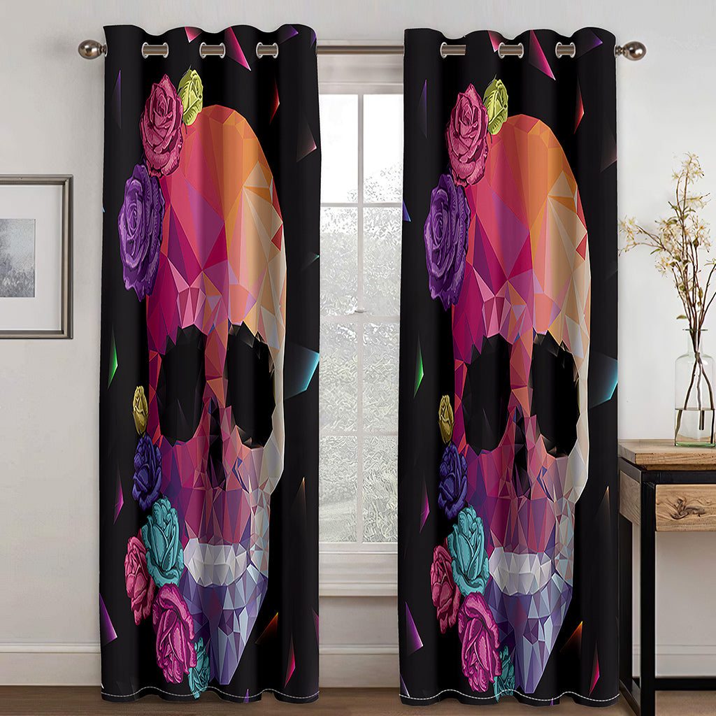 Halloween 3D Printed Curtains Skull and Flower Blackout Decoration Window Shading Curtain Custom 2 Panels Drapes