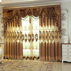 Golden Jacquard Luxury Hollowed Design Exquisite Chenille Valance Sheer Curtain for Living Room Bedroom