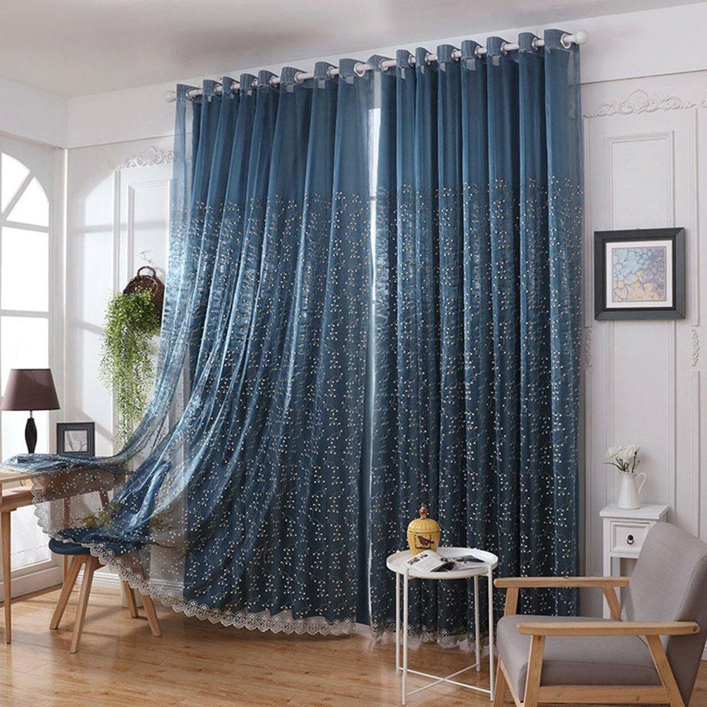 Modern Lace Curtain Sets Sheer and Lining Blackout Curtain Polyester Blackout for Living Room Bedroom Decoration