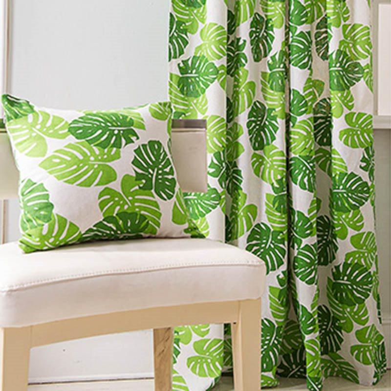 Green Leaves Cartoon Kids Curtain Cotton and Linen Half-shade Curtain Price for 1 Piece