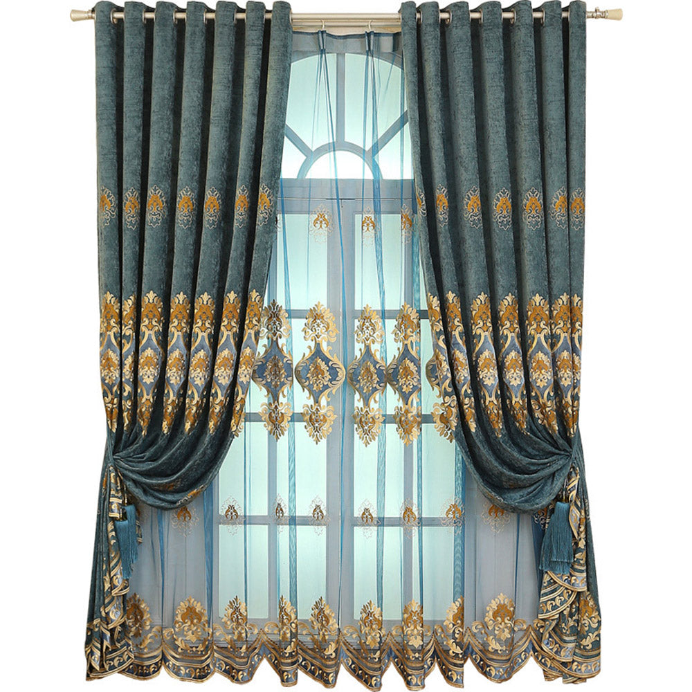 European Floral Embroidery Blackout Curtains Chenille Grommet Shading Curtains Sheer Decor Custom 2 Panels Drapes for Living Room Bedroom