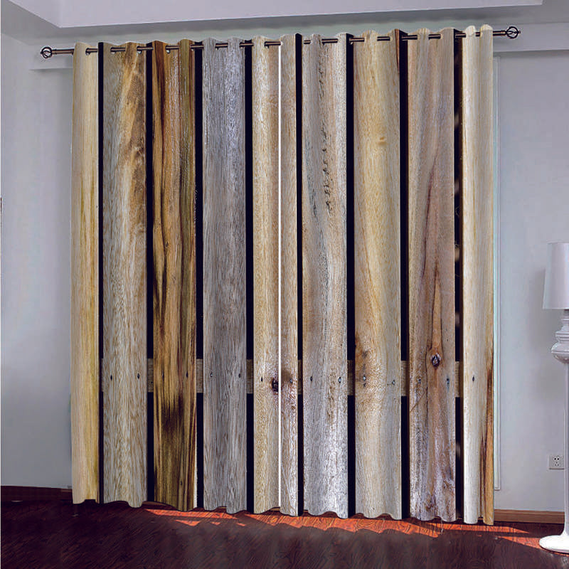 Vintage Rustic Style Window Curtains Natural Wooden Printed Blackout 3D Scenery Curtains 2 Panels