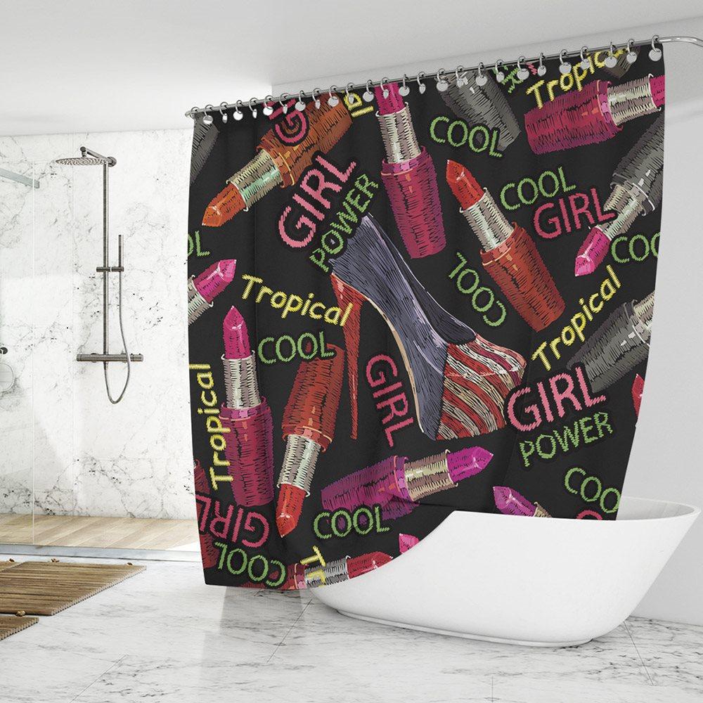 3D Printed Lipstick Pattern Shower Curtain Black Waterproof and Mildewproof Polyester