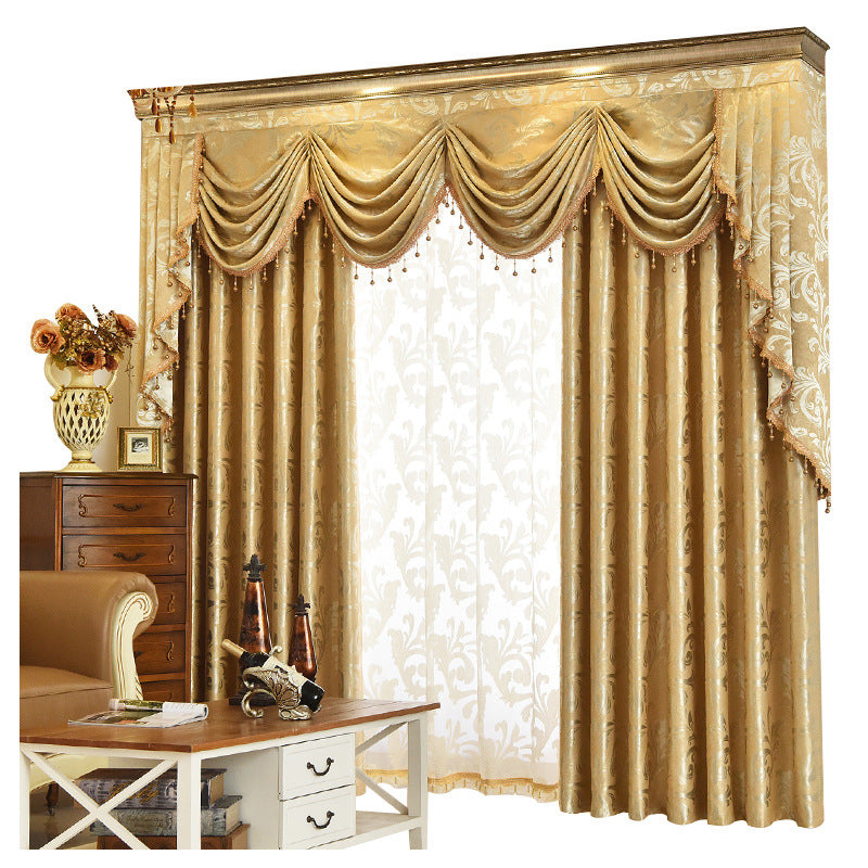 Luxury Pure Golden Blackout Curtains Jacquard Shading Window Curtains Valance for Living Room Bedroom Decoration Custom 2 Panels Drapes Shading Rate 80%