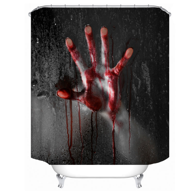 Halloween 3D Shower Curtain Bloody Hand Window Curtains for Halloween Decorations Theme Decor Props Bathroom Polyester Waterproof Mouldproof