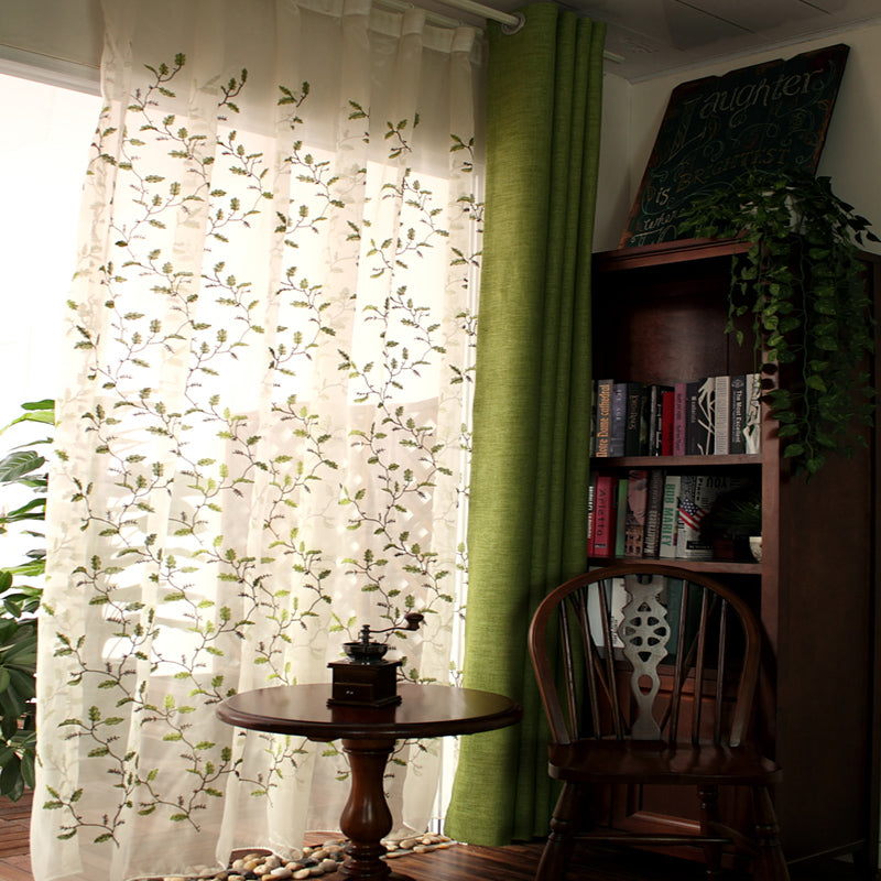 Blackout and Decoration Polyester Plain Weave Green Solid Modern Style Grommet Top Curtain