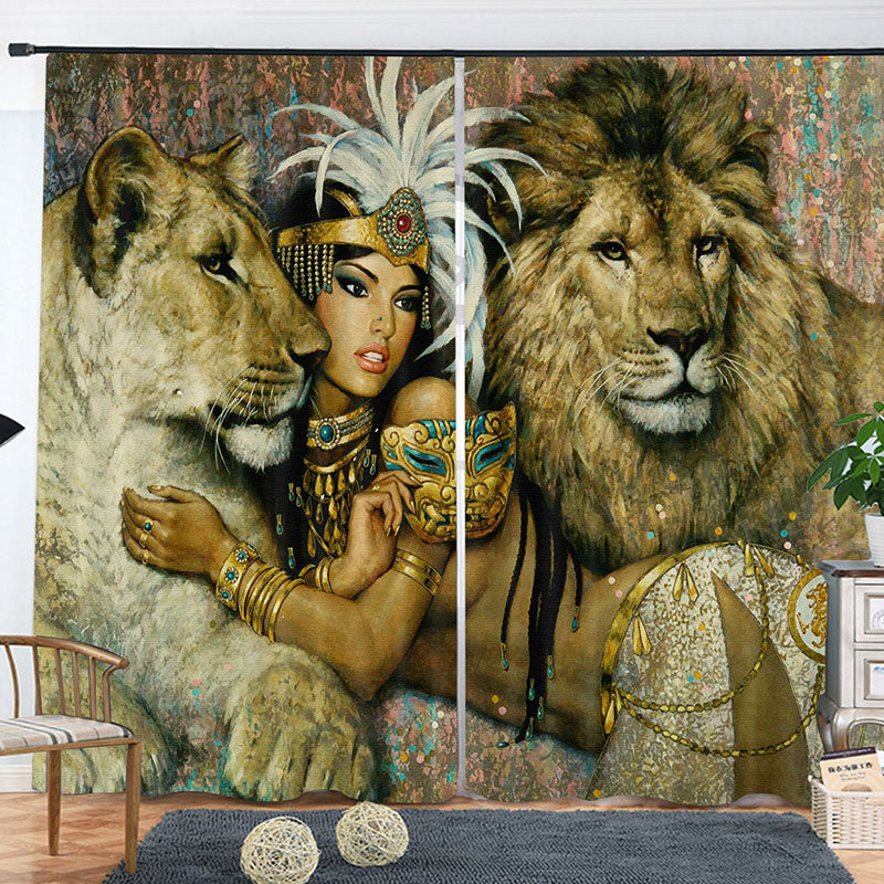 Beddinginn Modern Decoration 3D Lion Curtain Curtains/Window Screens