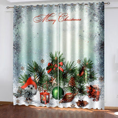 3D Blackout Curtains Christmas Tree and Bell  Xmas Print Window Curtains for Living Room Bedroom Window Drapes 2 Panels Set