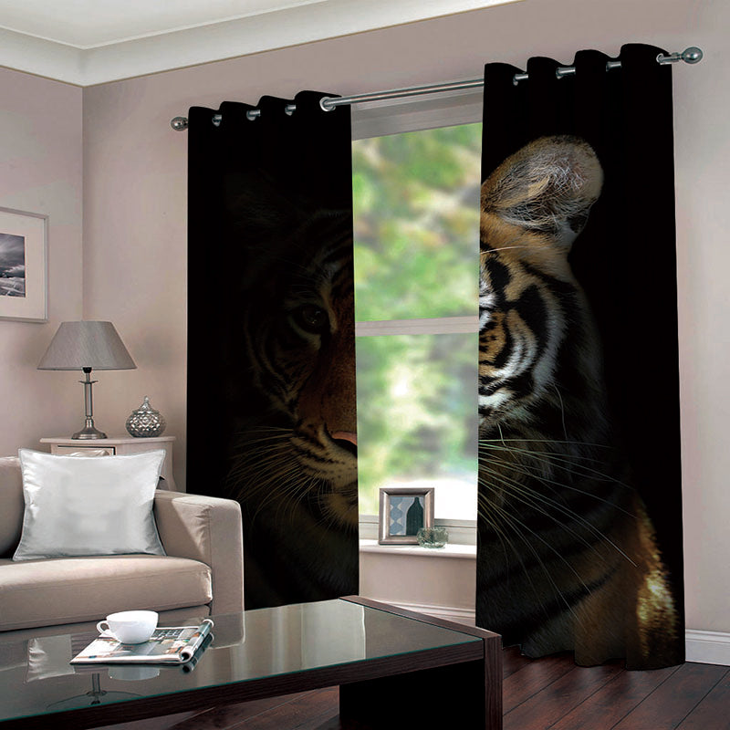 3D HD Digital Animal Print Blackout and Heat Insulation Decorative Curtains with Beautiful Tiger Pattern Living Room Bedroom Window Drapes 2 Panel Set