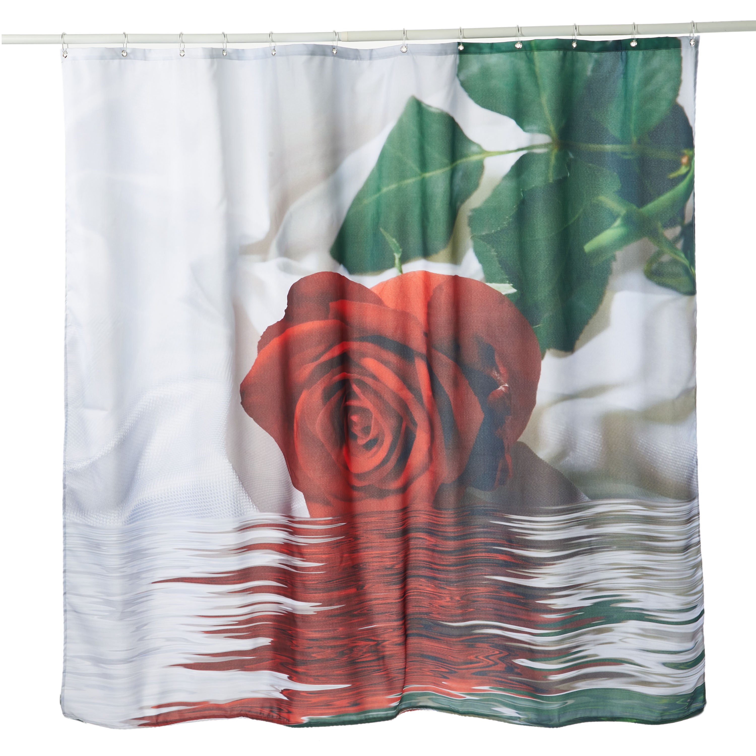 3D Red Rose in Water Printed Polyester Bathroom Shower Curtain