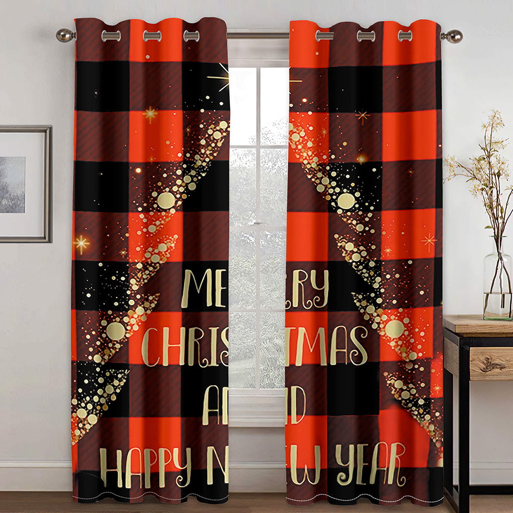 3D Wonderful Christmas Red and BlackTartan Printed Curtains Polyester Modern Style Blackout Custom Christmas Curtains