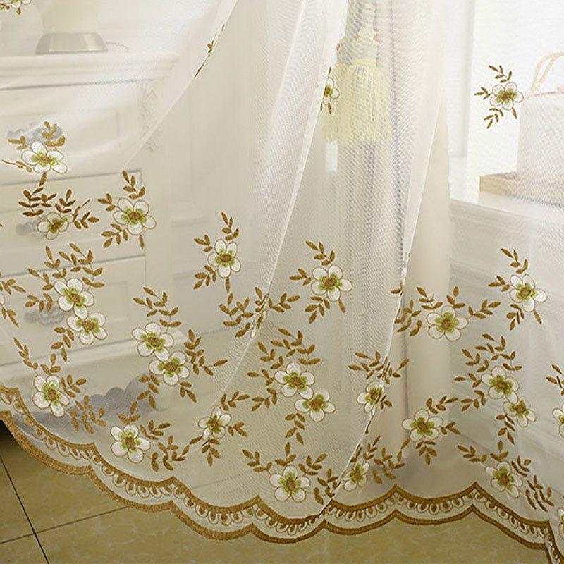 Embroidery Blackout and Decorative Cloth and Sheer Sewing Together Beige 2 Panels Curtain