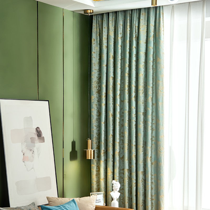 Jacquard Chenille Window Curtains Green Shading Curtains Hook Grommet Top Blackout Curtains Custom 2 Panels Drapes for Living Room Bedroom Decoration