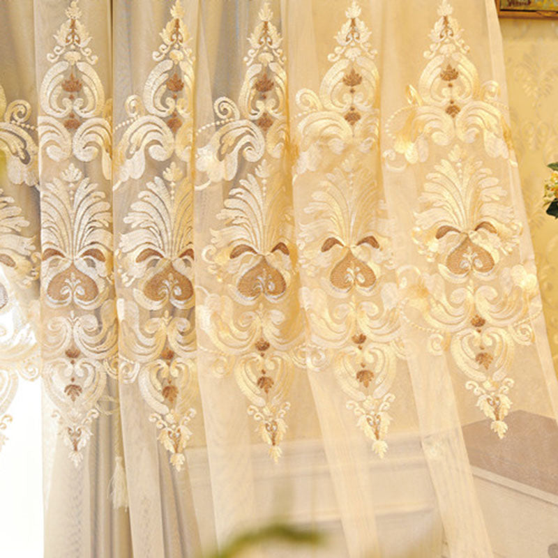 European Embroidery Floral Blackout Decorative Curtain Sets Custom 2 Panels Drapes No Pilling No Fading No off-lining