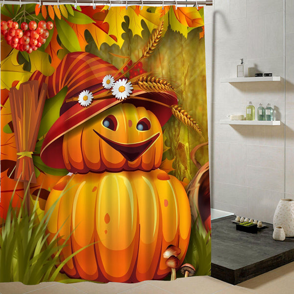 Weird Pumpkin-Man Smiling Halloween Theme 3D Printing Shower Curtain