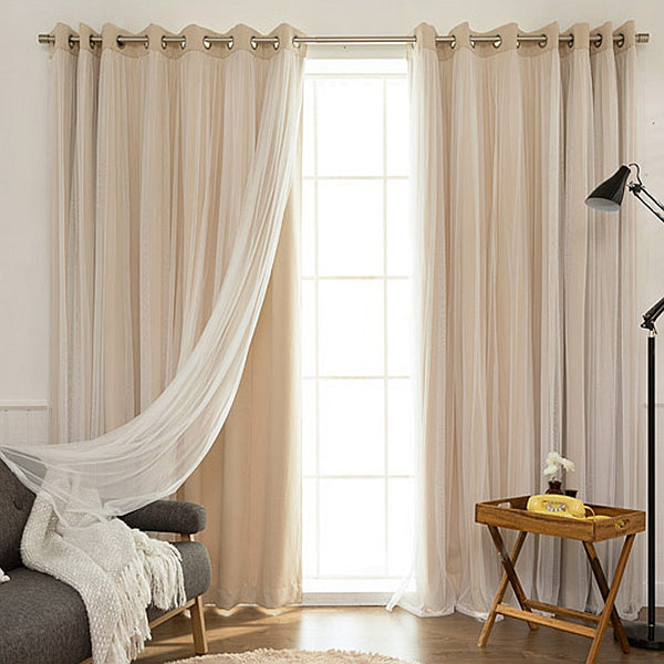 Blackout Romantic Beige Sheer and Shading Cloth Sewing Together Grommet Top Custom Curtain Sets