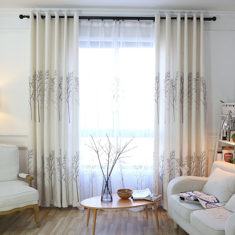 Modern Blackout Curtains Twig Print Custom Living Room Grommet Curtains 70% Shading Rate and UV Rays Environmentally Friendly Printing and Dyeing No use of Chemical Auxiliary