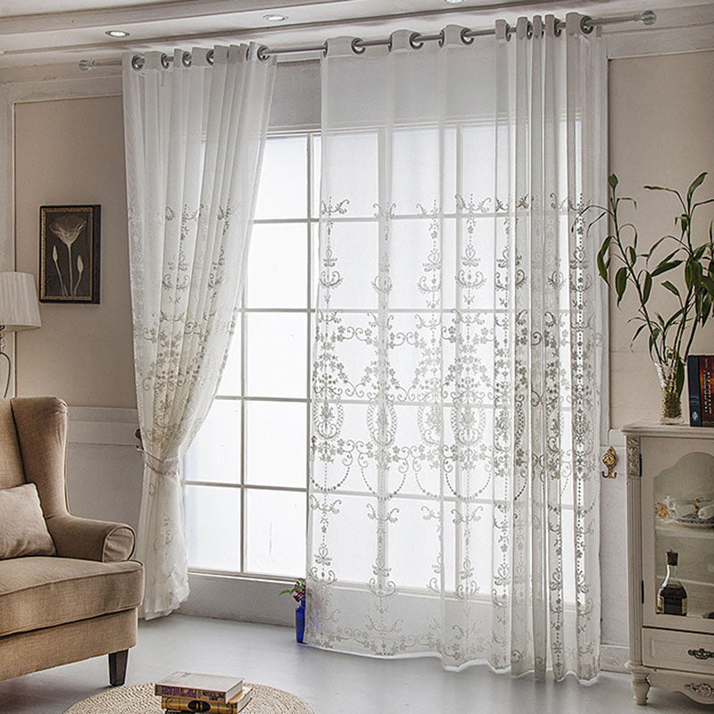 Elegant and Noble Fancy White Embroidery Custom Sheer Curtains for Living Room Bedroom