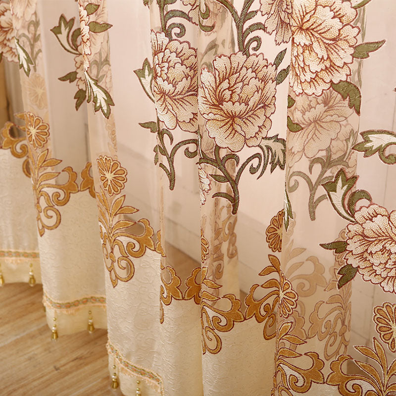 European Style Peony and Damask Shading Cloth and Sheer Curtains Sets Decoration and Blackout Curtains Drapes No Pilling No Fading No off-lining