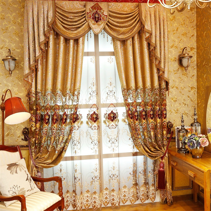 Noble and Elegant Soft Chenille Golden Custom Decorative Living Room Sheer Window Drape