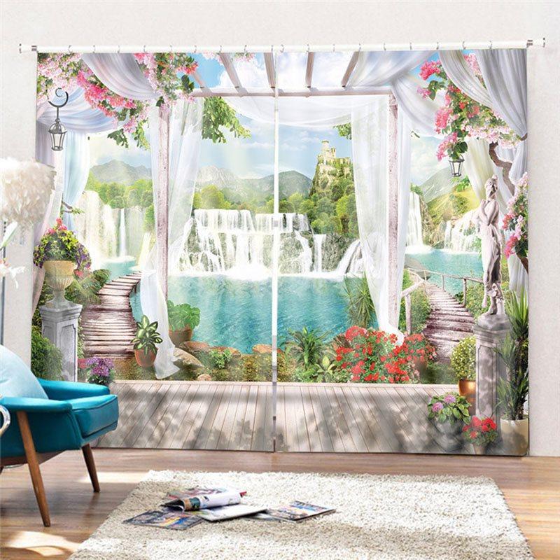 Blackout Creative Window Curtains 3D Scenery Print 260 Gram Weight for Better Shading Effect and Water-Repellent Fabrics Non-PVC