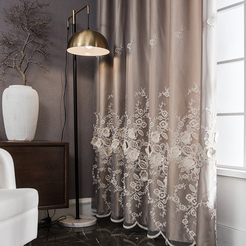 Modern Nordic Style Embossed Embroidery Blackout Grey Custom Ready Made Curtain Sets