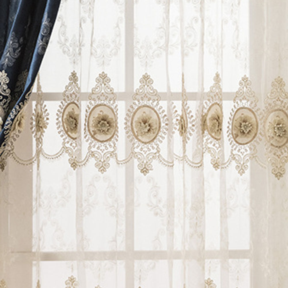 European High-end Embroidery Floral Sheer Curtains for Living Room Bedroom Decoration Custom 2 Panels Breathable Voile Drapes No Pilling No Fading No off-lining Polyester