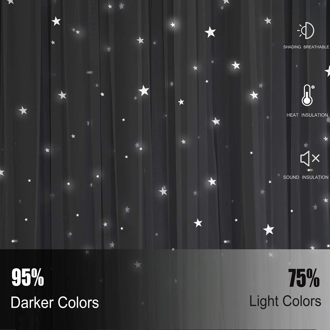 Stars Blackout Curtains for Bedroom Girls Kids Baby Window Curtain Double Layer Star Cut Out Aesthetic Living Room Decor Wall Home Decorations Curtain 1 Panels