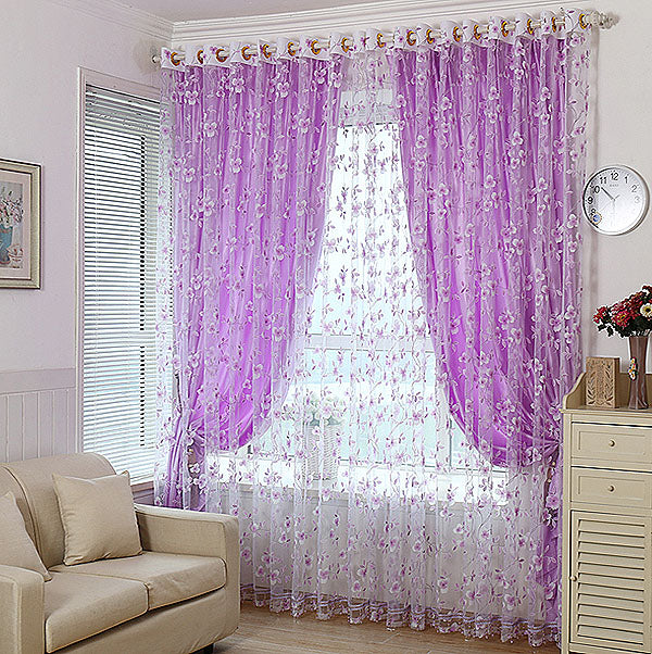 Decoration Fresh Style Flower Printing Shading Cloth and Sheer Curtain Sets in Stock