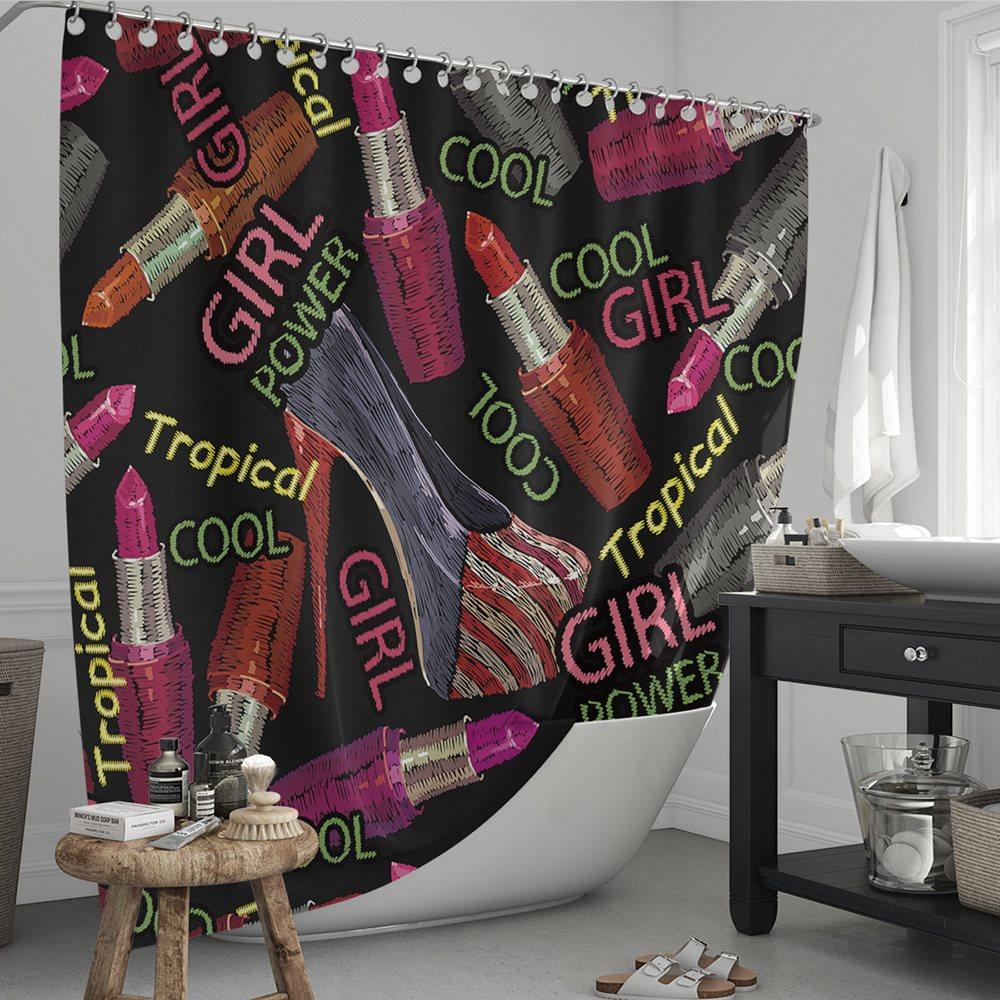 3D Printed Lipstick Pattern Shower Curtain Black Waterproof and Mildewproof Polyester