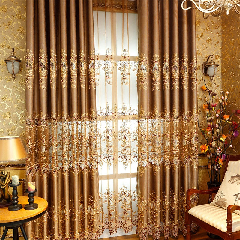 Blackout Curtains Nobel and Elegant European Style High Quality Chenille Hollowed-out Embroidered Shading Curtain Sheer Damask Curtain