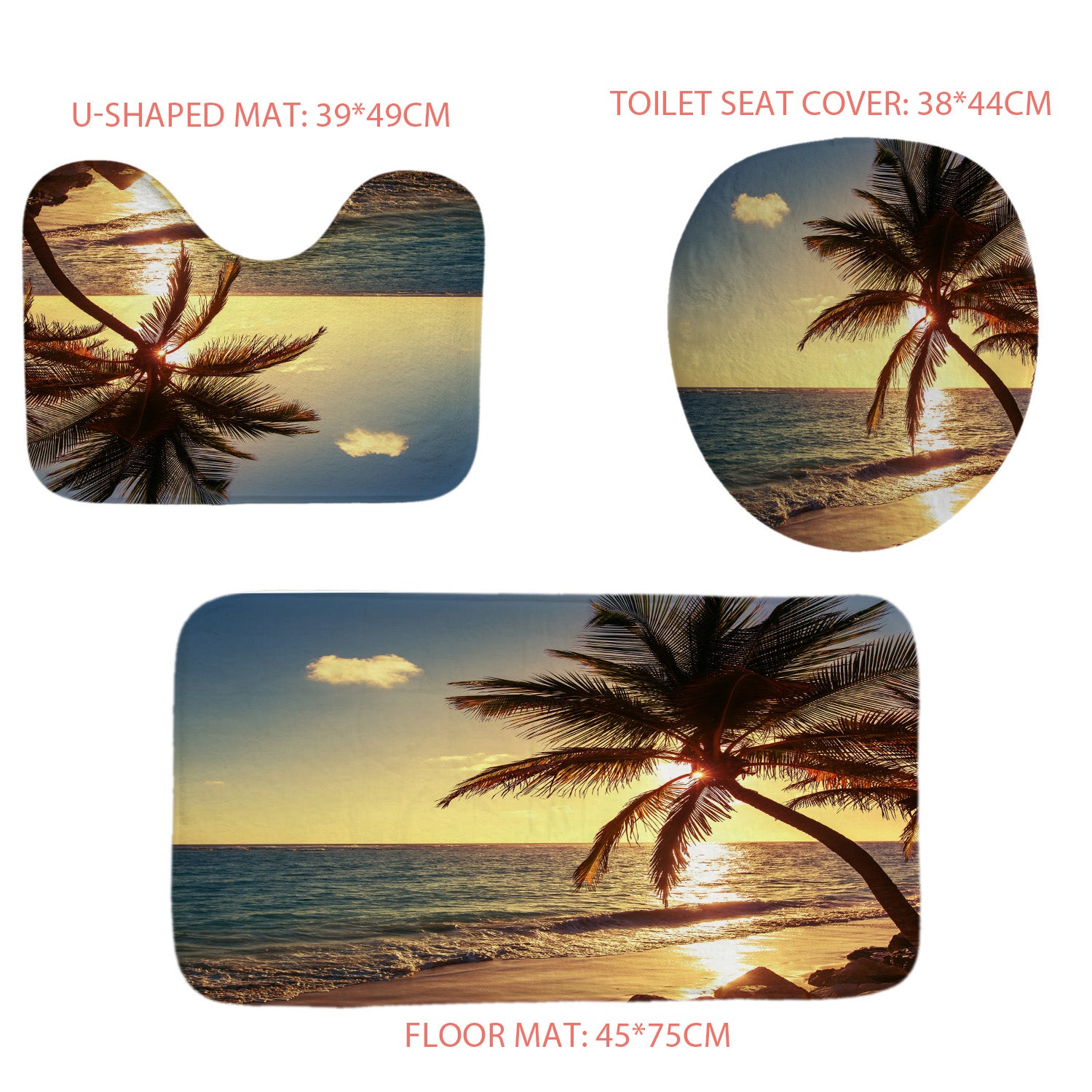 3D Shower Curtain Beach Sunset and Palm Trees Bathroom Partition Curtain Set Durable Waterproof Mildew Proof Polyester