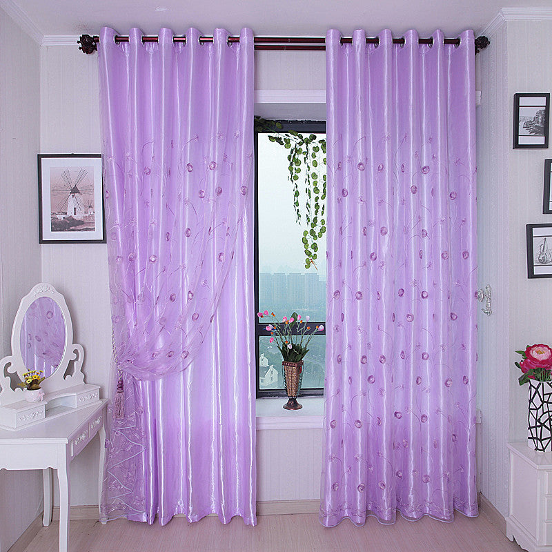 Blackout Polyester Embroidered Dandelions Modern Style 2 Panels Grommet top Curtain Set