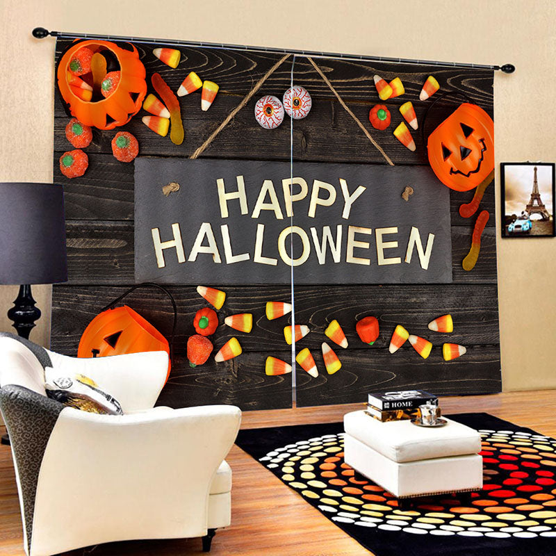 Happy Halloween 3D Printed Blackout Decorative Window Curtains Custom 2 Panels Drapes No Pilling No Fading No off-lining