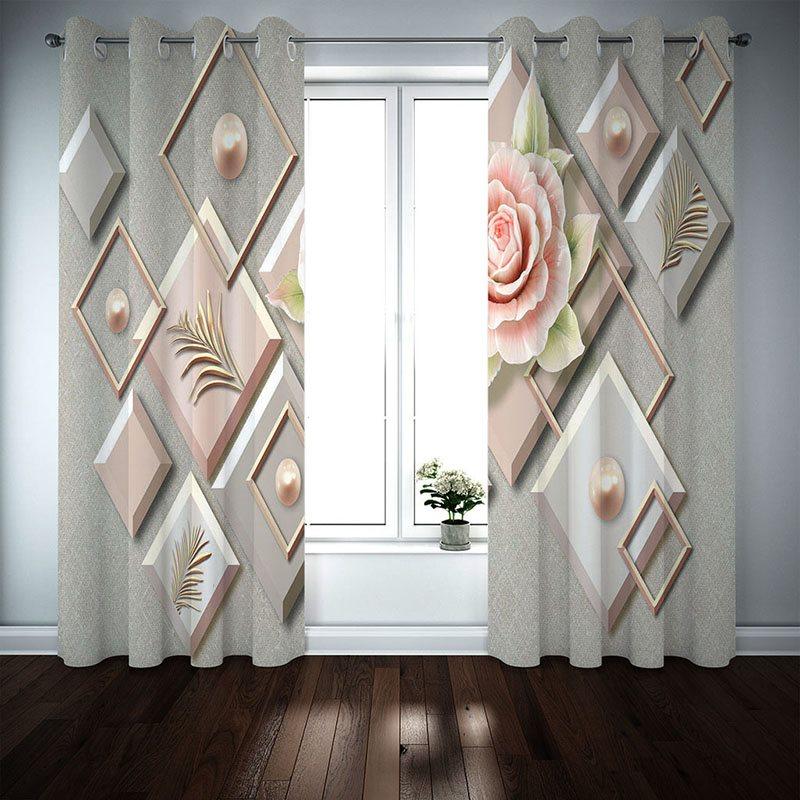 3D Modern Relief Floral Geometric Decorative Blackout Window Curtains for Living Room Custom 2 Panels Drapes No Pilling No Fading No off-lining