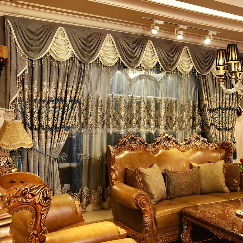 Blackout Luxury Beaded Curtains Drapes Classical Shading Curtain Sheer Waterfall Valance for Living Room Bedroom Window Curtains No Pilling No Fading No off-lining