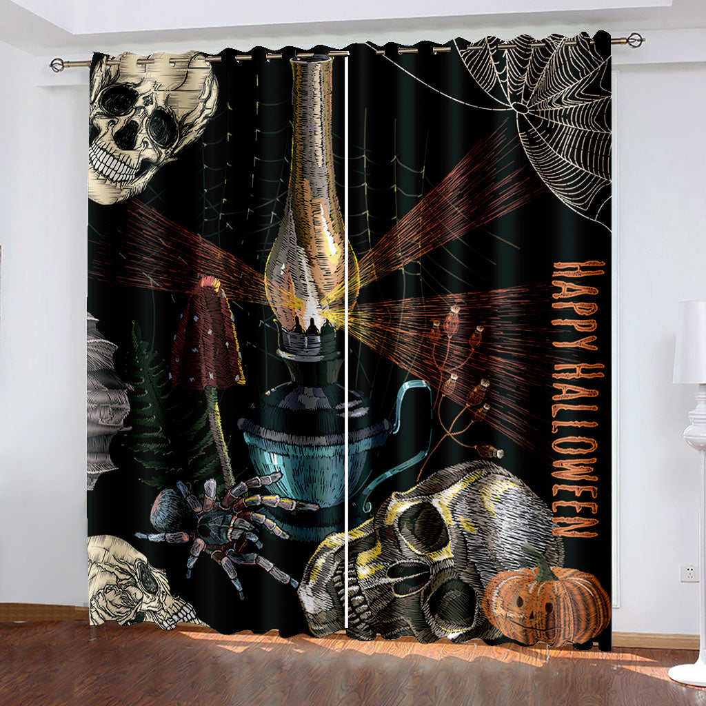 Halloween Skull Pumkin 3D Printed Blackout Decoration Window Shading Curtains Custom 2 Panels Drapes