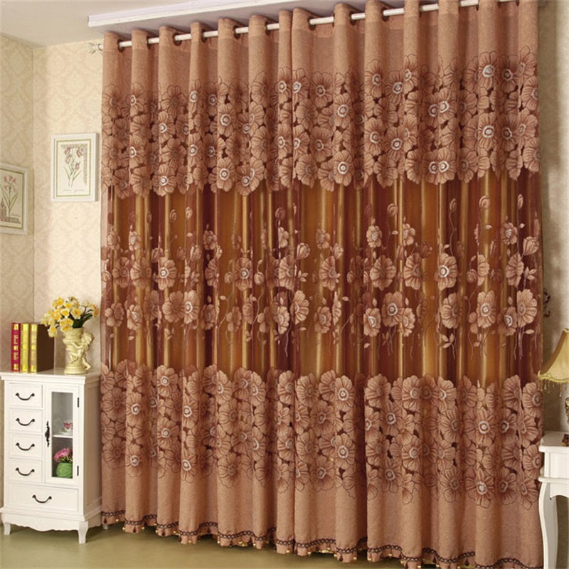 Luxury Solid Bronze Curtain Sets Sheer and Lining Blackout Curtain for Living Room Bedroom Decoration