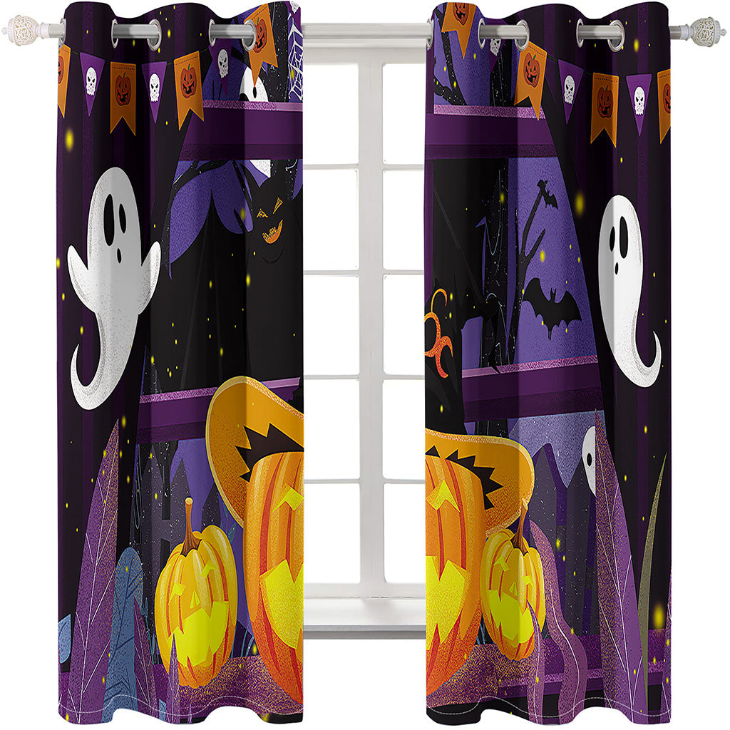 Halloween Pumkin 3D Printed Curtains Blackout Decoration Window Shading Curtain Custom 2 Panels Drapes