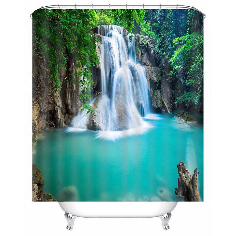 3D Gorgeous Waterfall and Blue Pond Painted Water-proof Decorative Private Bathroom Shower Curtain Bath Mat