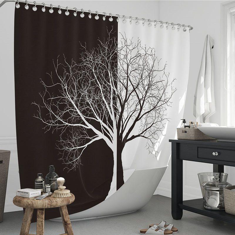 3D Shower Curtain Black and White Tree Durable Waterproof Mildew Proof Polyester